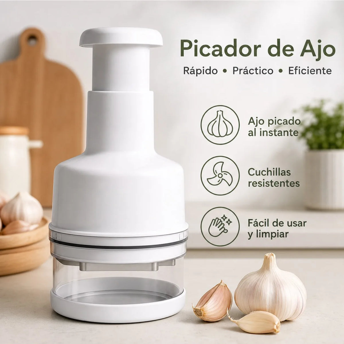 Picador manual de ajos y verduras – Multiusos blanco